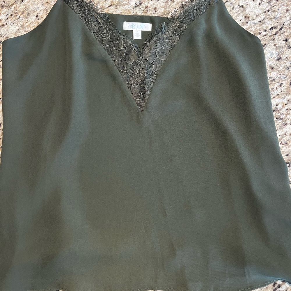 Abound Olive Green Lace Trim Tank Top